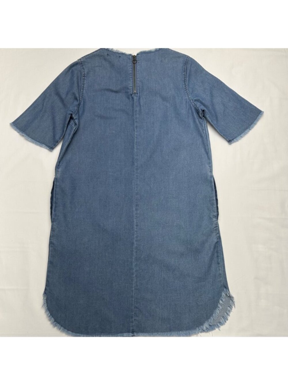 Who What Wear Womens Denim Frayed Hem Dress With Back Zip Closure Short Sleeves - Picture 13 of 15